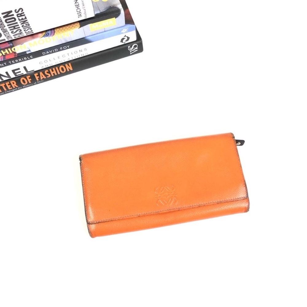 Loewe Bi-Fold Long Wallet Orange Anagram Logo Continental Bag Leather